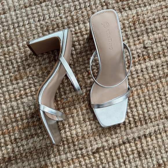 Silver Avery Square Toe Two Strap High Heeled Sandal - Picture 6 of 10